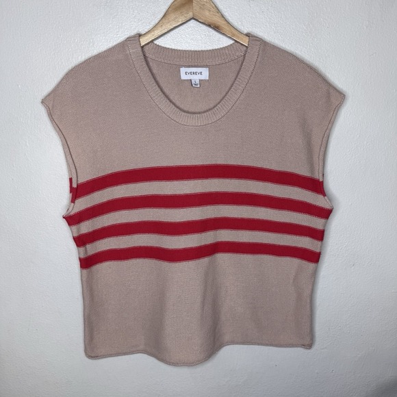 Evereve Sweaters - Evereve Jane Pullover Beige Red Cotton Knit Boxy Sweater Top Women's Large Beach